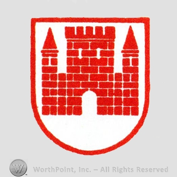 Heraldry: shield and castle.