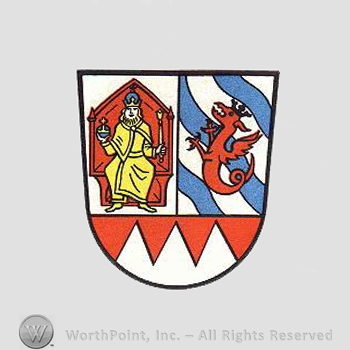 Heraldry: shield, emperor, throne, dents, dragon, wavy lines.
