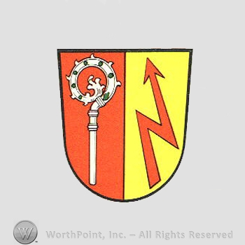Heraldry: shield, crosier, lighting.