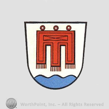 Heraldry: shield, wavy line, banner.