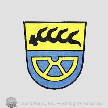 Heraldry: shield, antler, half wheel.