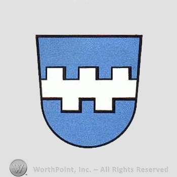 Heraldry: shield, white bar.