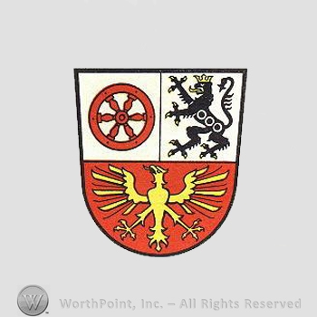 Heraldry: shield, wheel, eagle, lion.