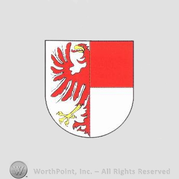 Heraldry: shield, eagle, chequered field.