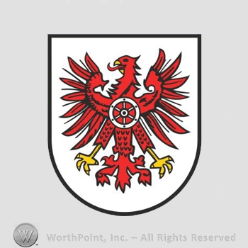 Heraldry: shield, eagle, wheel.