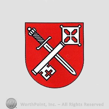 Heraldry: shield, key, knife.