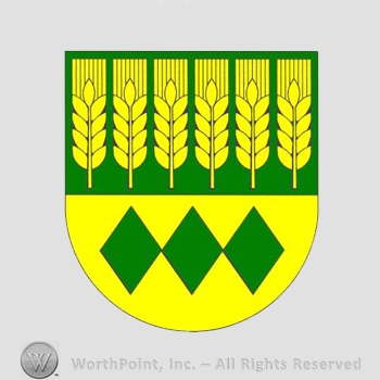 Heraldry: shield, wheat spice, diamonds.