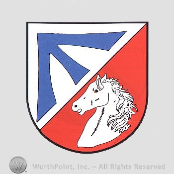 Heraldry: shield, horse head, triangle.