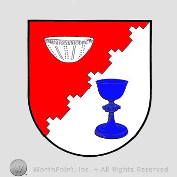 Heraldry: shield, glass, bowl.