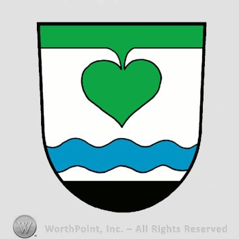 Heraldry: shield, heart, wavy line.