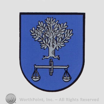 Heraldry: shield, tree, balance.