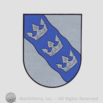 Heraldry: shield, three crowns.
