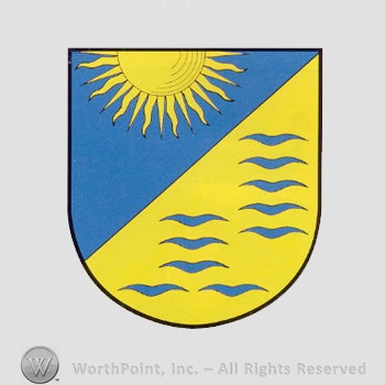 Heraldry: shield, sun , birds.