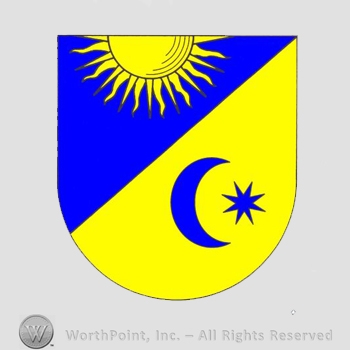 Heraldry: shield, sun, half moon, star.