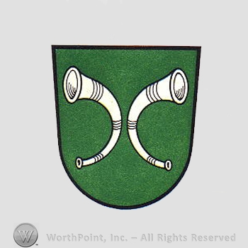 Heraldry: shield, horns.
