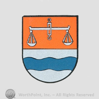 Heraldry: shield, balance, wavy line.