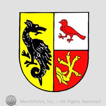 Heraldry: shield, bird, griffin, claws.