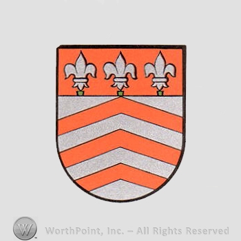 Heraldry: shield, fleur-de-lis, chevron.