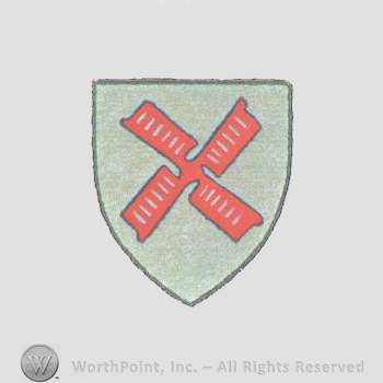 Heraldry: windmill propeller, shield.