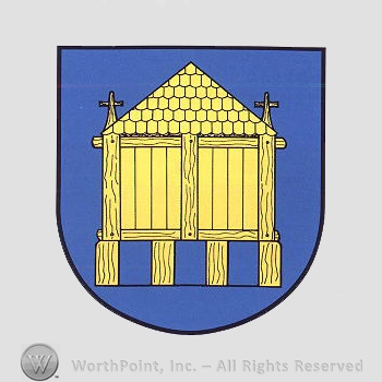 Heraldry: shield and church.