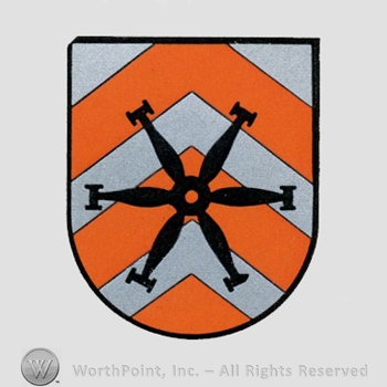 Heraldry: shield, chevron, swift.