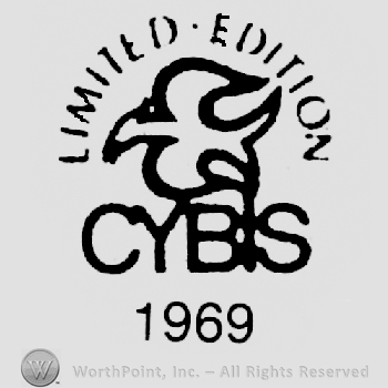 Limited Edition written arched above bird shape above Cybis