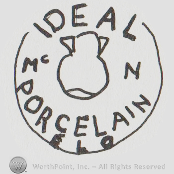 circle with the drawing of a pot inside and the text " ideal porcelain"