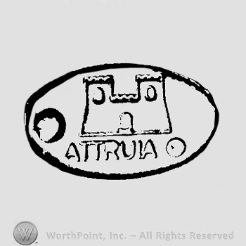 A border, the text ''Attruia'', two circles and a castle.
