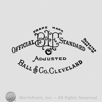 The monogram of the letters ''B'', ''L'' and ''F'' and the text ''Trade Mark Official Standard Adjusted Ball & Co. Cleveland''.