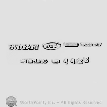 The text ''Bvlgari Sterling'', four borders and the numbers ''4423''.