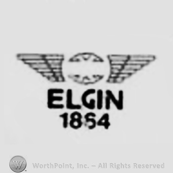 The text ''Elgin 1864'', wings and an open circle.