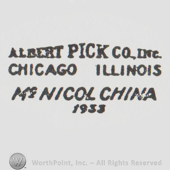 Albert Pick Co Inc Chicago Illinois McNicol China 1933