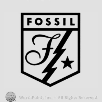 A border, the text ''Fossil'', the letter ''F'' and a star.