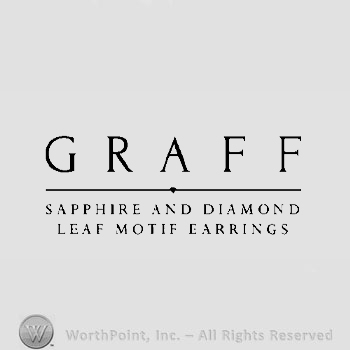 The text ''Graff Sapphire and Diamond Leaf Motif Earrings'' and a line.