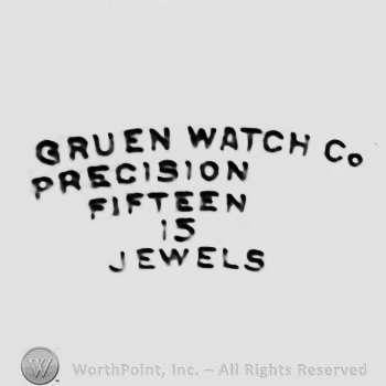 The text ''Gruen Watch Co Precision Fifteen 15 Jewels''.