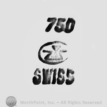 The text ''Swiss 750'' and a hourglass in a border.