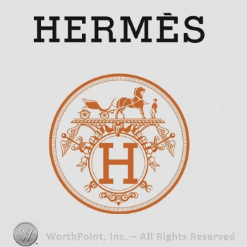 The text ''Hermes, a circle, a horse, a cart, a man and the letter ''H'' in a circle.