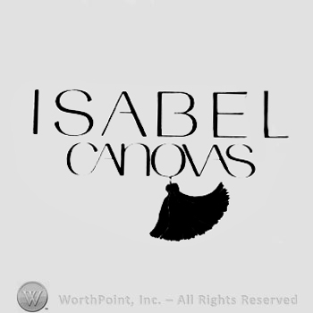 The text ''Isabel Canovas'' and a dress.