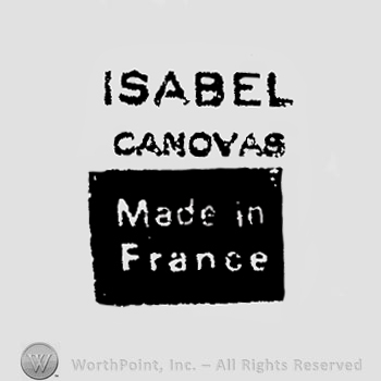 The text ''Isabel Canovas'' and ''Made in France'' in a border.