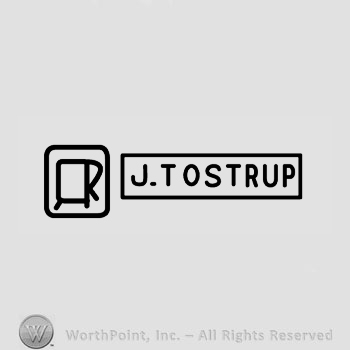 The text ''J. Tostrup'' in a rectangle, a square and shape like a cup.