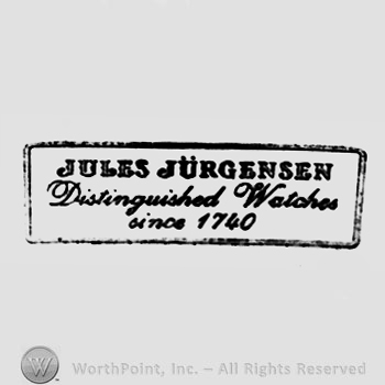 The text ''Jules Jurgensen Distinguished Watches since 1740'' in a rectangle.