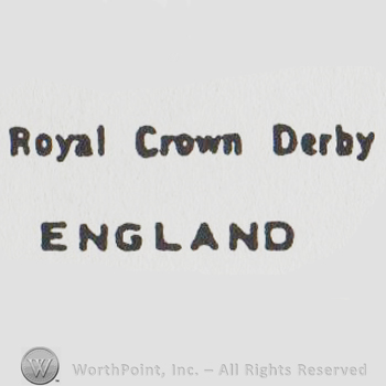 the text ROYAL CROWN DERBY ENGLAND with the initials in uppercase