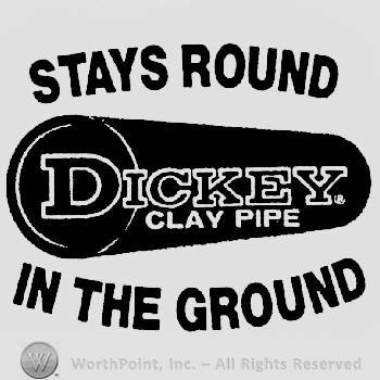 Dickey written above Clay Pipe with a round shape frame around D, Stays Round written above and In The Ground written below