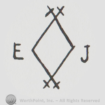 a diamond shape and the initials "EJ"