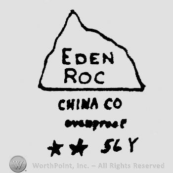 Eden Roc wtitten inside a mountain shape frame above China Co. written above Ovenproof written above 2 stars 56 y written
