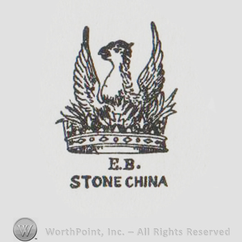 a crown decorated with a gryphon above the text E B STONE CHINA