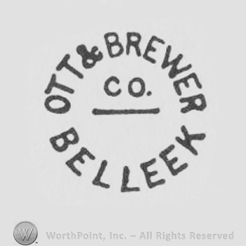 round logo with "ott & brewer belleek co."
