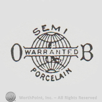 round logo resimbling the earth globe and the text OB SEMI PORCELAIN WARRANTED