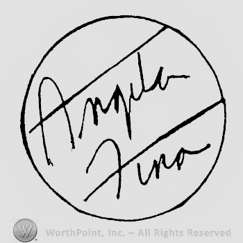 Angela hand written above Fina hand written, all in a circle shape frame