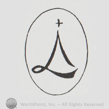 oval logo with a handwritten L inside